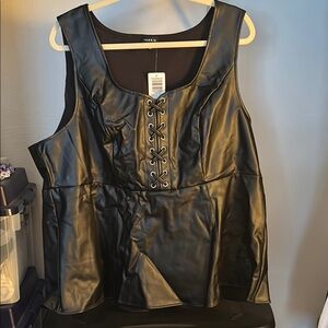 NWT Torrid Black Faux Leather Peplum Corset Top